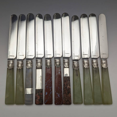 1900 年左右英國復古天然石柄餐具 12 對套裝盒裝卡文迪什